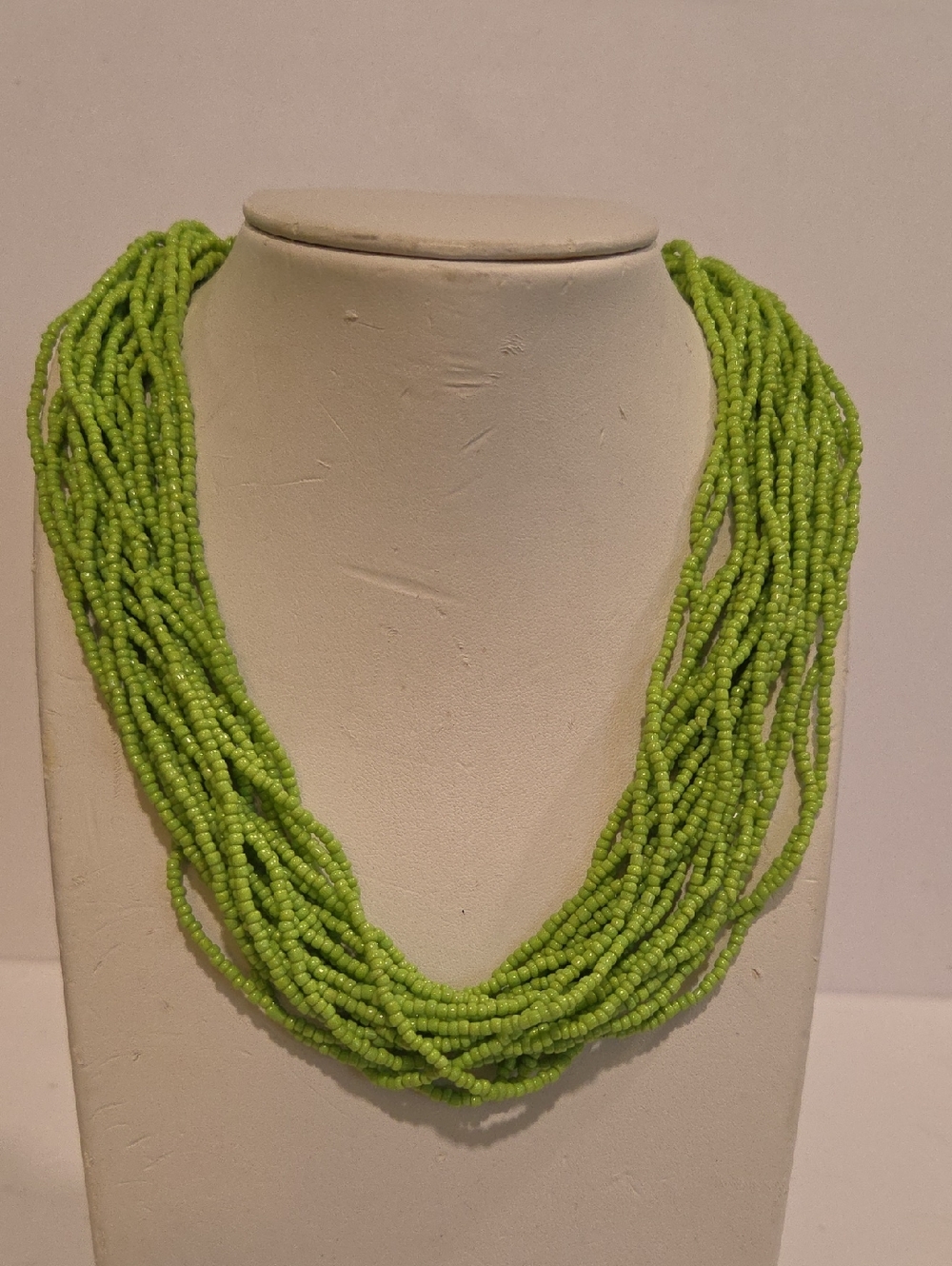 Multi-Strand Lime Green Beaded Seed Bead Necklace 16" - Women Jewelry